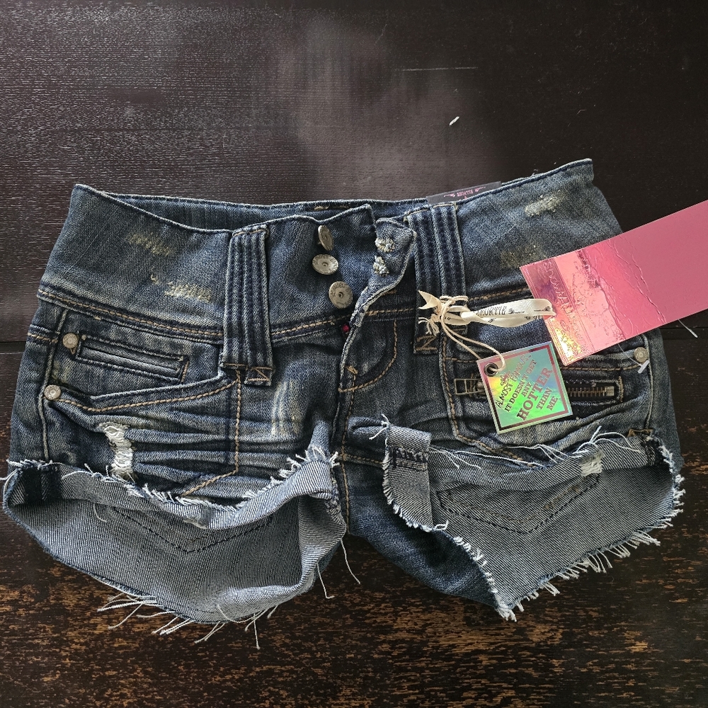 Almost famous distressed shortie denim shorts